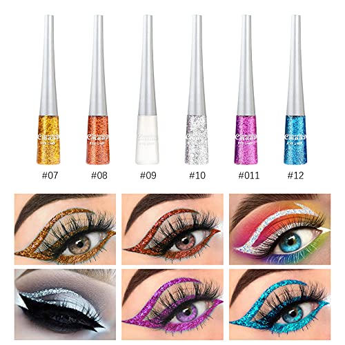 Freeorr 16 Colors Glitter Eyeliner, Liquid Eye Liner Metallic Shimmer Eyeshadow, Glitter Eyeliner Collection Waterproof High Pigmented Sparkling Silver Colored Eyeliner Kit For Party Festival Makeup #TOP3