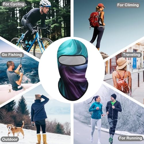 Máscara facial de pasamontaña verde esmeralda y morado para hombre y mujer, protección solar, transpirable, cubre todo el cabeza para senderismo, ciclismo, correr, conducción miniatura 6