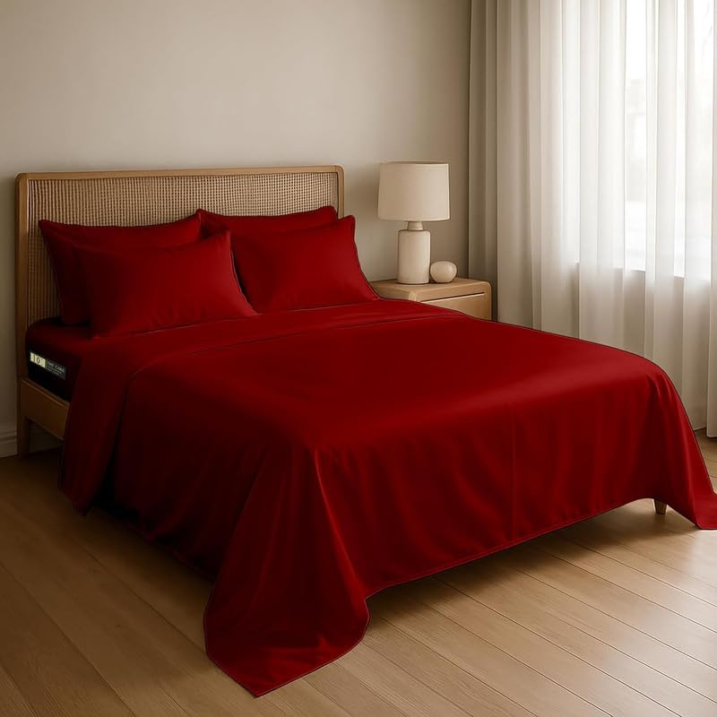 Image of Day Care-Luxury Satin Flat Single Bed (60x90 Inchs) Bedsheet|Ultra Soft Silky Smooth Touch|Breathable, Lightweight & Skin Friendly|Wrinkle Resistant|Crimson Burgundy
