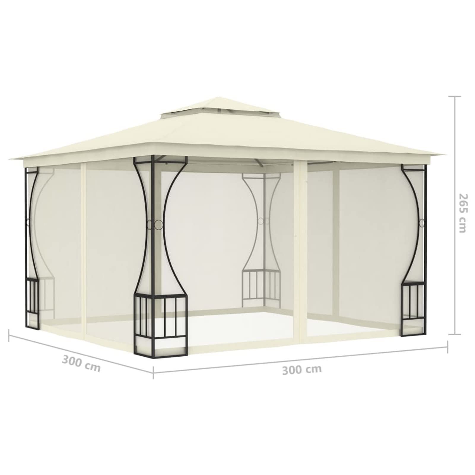 Pavillon mit Netz, Gartenpavillon, Pop-Up Partyzelt, Festzelt, Pavillon, Garden Decoration, Canopy Tent, Lagerzelt, 300x300x265 cm Creme