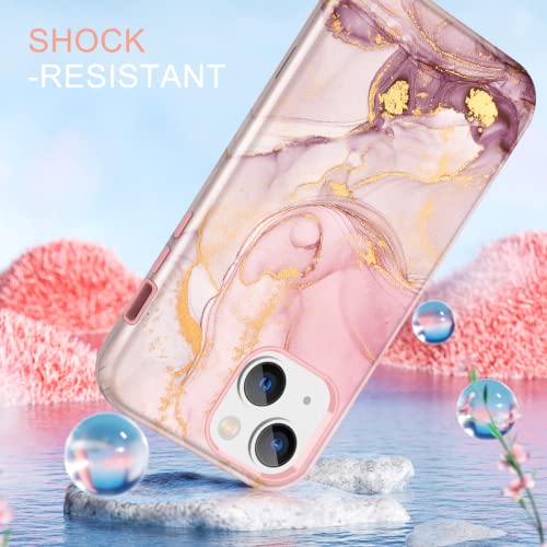 Casewind For Iphone 14 Plus Case,Marble Rose Gold 3 In 1 Women Hard Pc Rugged Bumper Heavyduty Shockproof Antiscratch Drop Military Grade Fullbody Protective Case For Iphone 14 Plus,6.7",2022 #TOP4