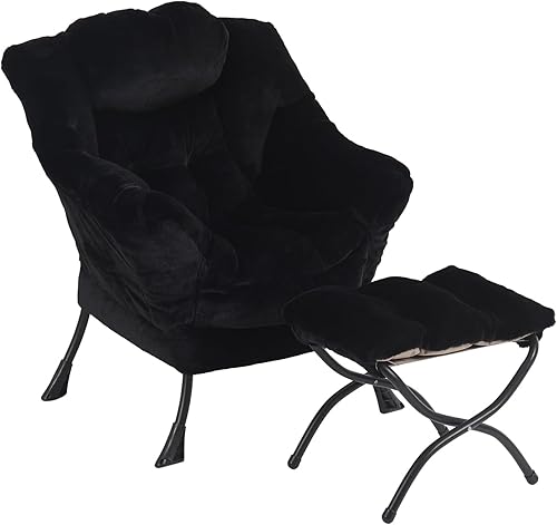 Miniatura 7 de Furlide Silla Lazy con otomana, silla moderna con reposapiés plegable, silla de acento de salón, cómoda silla de lectura para dormitorio, estudio,