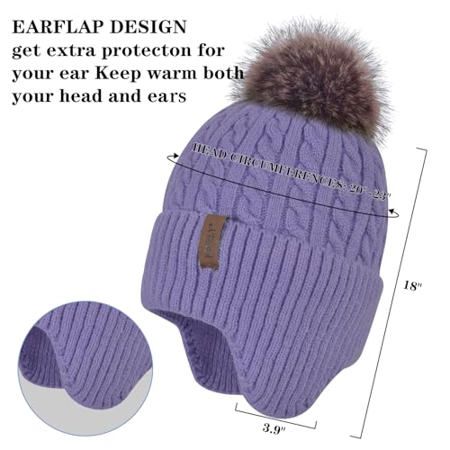 Image of FENELY Women's Knitted Warm Beanie Winter Hat, Warm Chunky Snow Hat with Pompom