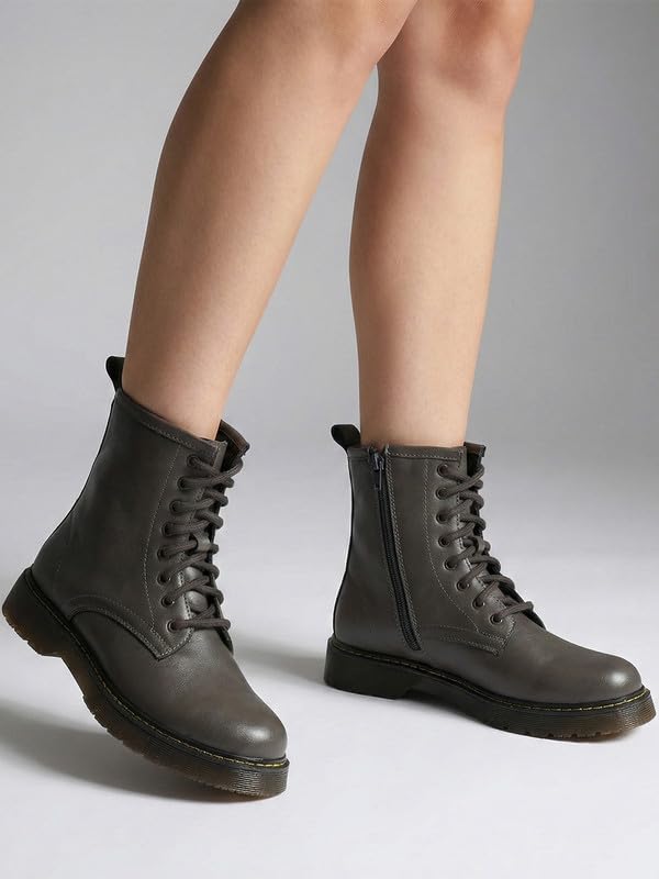 Image of FAUSTO Women's Classic High Ankle 8-Eye Lace Up Casual Long Boots For Travelling|Trekking|Winter