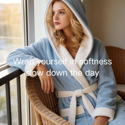 Image of HEARTNICE Womens Hooded Fleece Robe, Soft Bathrobe for Womens, Cute Long House Coat