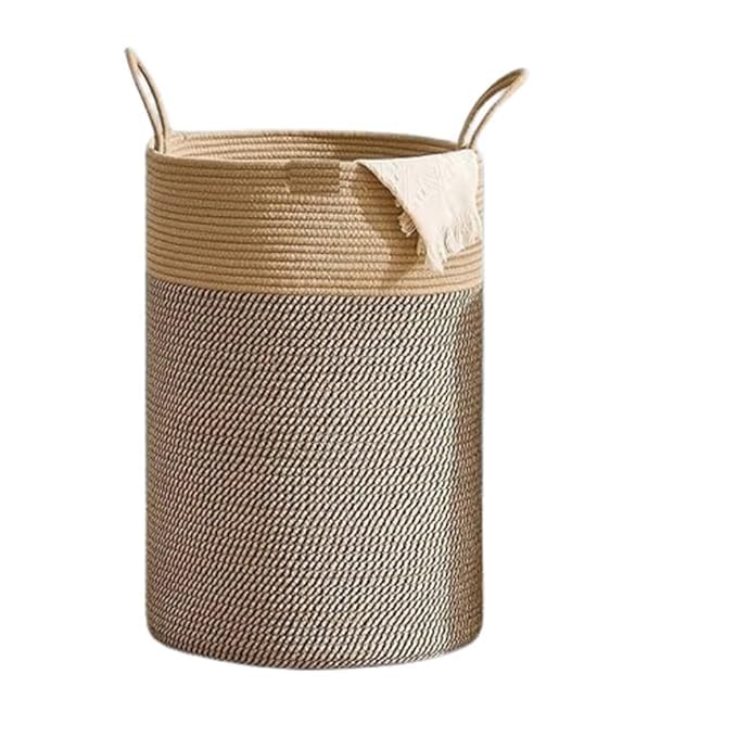 Image of Laundry Basket for Clothes | Large Cotton Rope Basket | Foldable Laundry Hamper with Handles | Clothes Storage Basket for Bedroom, Bathroom & Laundry Room | 33 x 33 x 38 cm