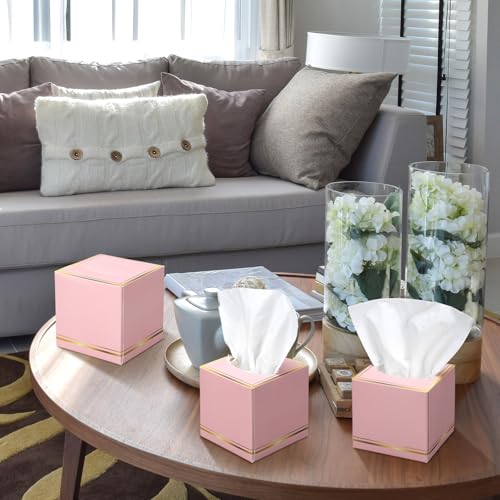 Image of Fourluoo 12 Pack Facial Tissues Cube Boxes Face Box 600 Sheets 3 ply Soft Paper Square Tissues Bulk for Car Pocket Toilet Household Bedroom Family(Pink)