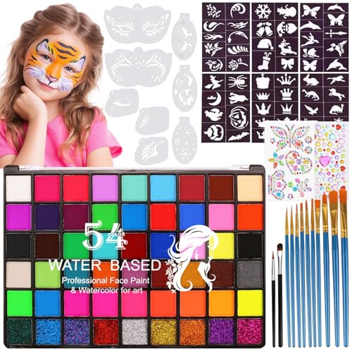 54 Color Face Painting Kit for Kids, Non Toxic Water