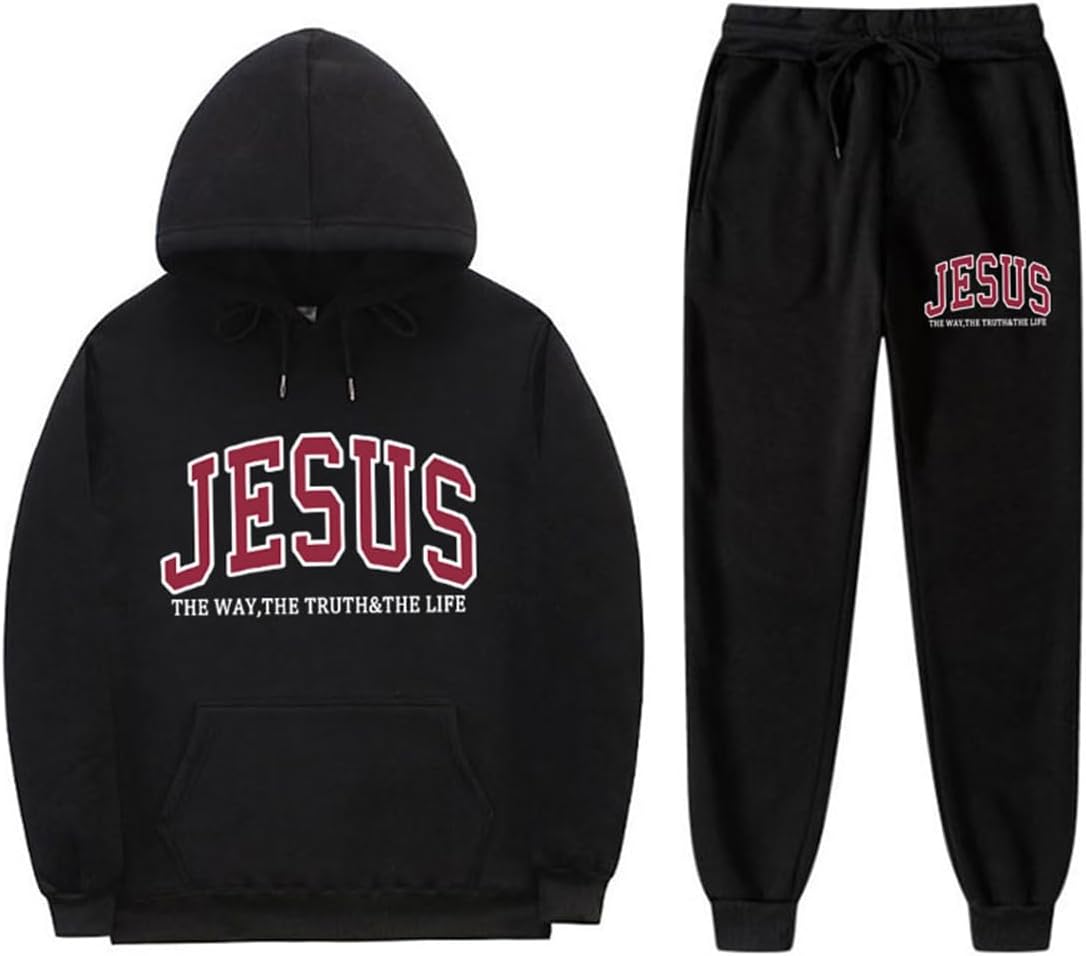 PANOZON Jesus 2 Piece Tracksuit Hoodie Christian Faith Religious God Man Woman Sweatshirt Suit