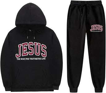 PANOZON Jesus 2 Piece Tracksuit Hoodie Christian Faith Religious God Man Woman Sweatshirt Suit