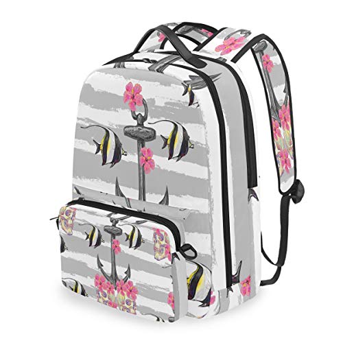Preisvergleich Produktbild Lustiger Rucksack mit Blumenmuster und Totenkopf-Motiv, abnehmbare Schultertasche, Schul-Computer-Tasche, Tagesrucksack für Kinder, Jungen und Mädchen