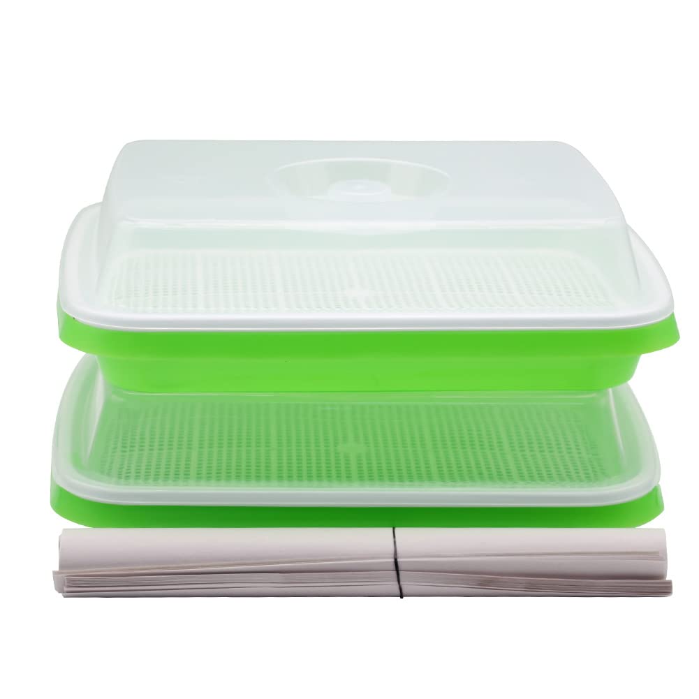 MODUODUOSeed Sprouter Tray 2PCS Soil-Free Wheatgrass Grower Sprouting Container with Lid 20CPS Germinating Growing Paper