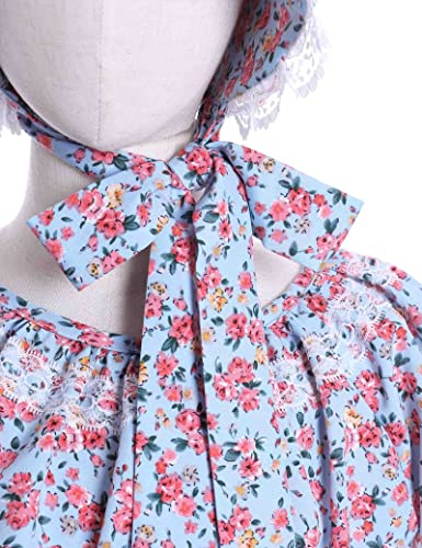 Vibsion Girls Pioneer Prairie Costume Pilgrim Dress Kids Floral Colonial Village Girl Costumes Bonnet Apron Set Xl #TOP6