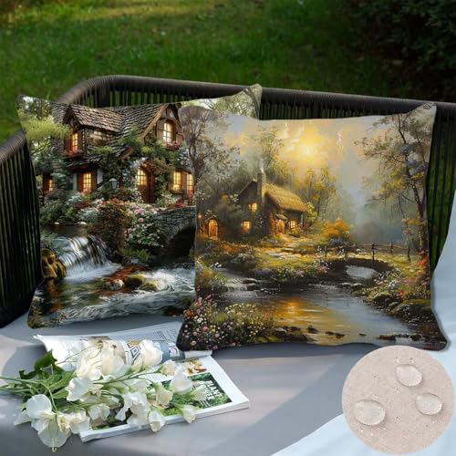 Housse de coussin extérieur forêt imperméable 65x65 grand format pour canapé