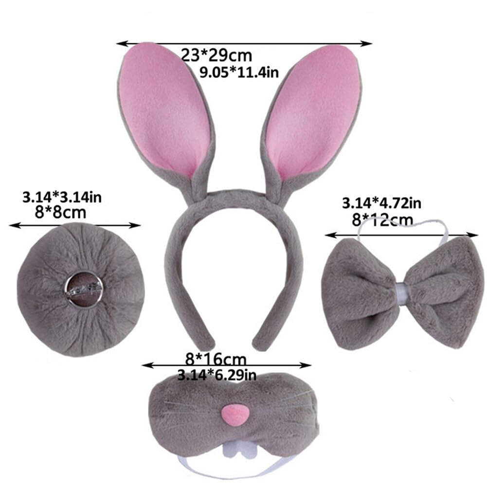 Asudaro Bunny Ears Headband Plush Bunny Costume Set Rabbit Headband, Nose, Bow Tie and Tail Carnival Party Children Adults - Image 2