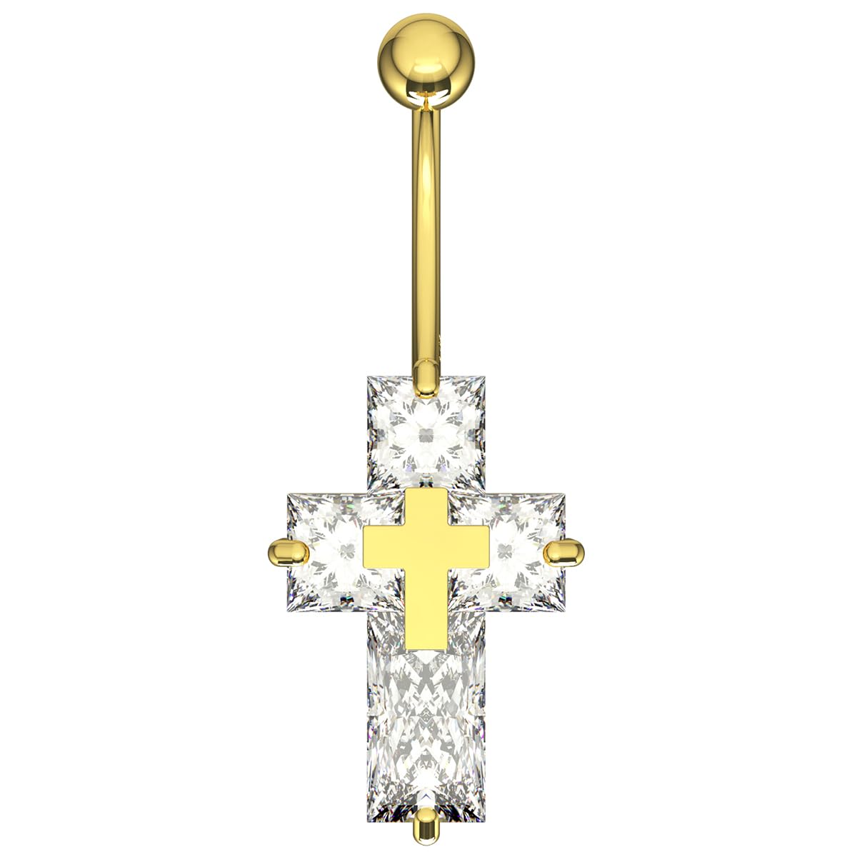 Piercing para ombligo de oro amarillo macizo de 14 quilates con piedra de circonita cúbica - Joyería de ombligo de 14 quilates - Piercing para el ombligo calibre 14, 14 Gauge - 12mm
