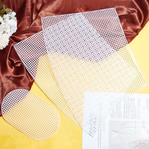 Image of WADORN 2 Sets Clear Mesh Plastic Canvas Sheets for Embroidery, Blank Needlepoint Canvas Sheets for Crochet Bucket Bag Making Acrylic Yarn Knit Crochet Projects DIY Handmade Bag Weaving Kit, White