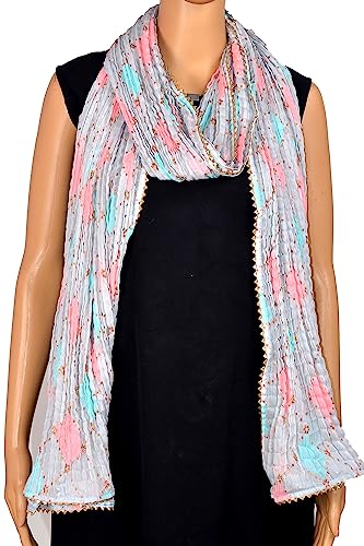 Chandrakala Crushed Dupatta for Women, Shawl Scarf Wrap Chunni (D246-P)3