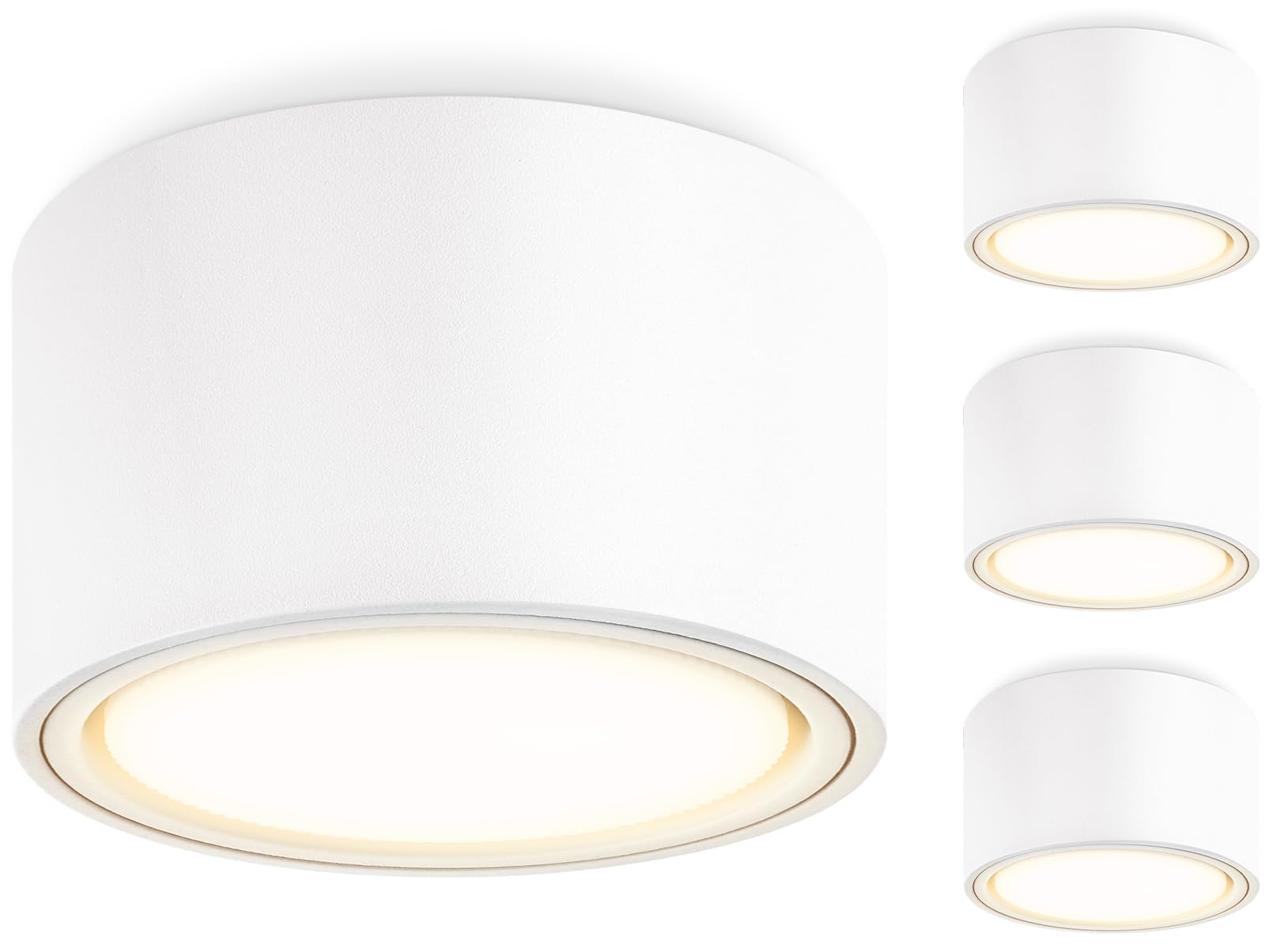GeyouLux 4 Focos LED Techo Focos Superficie Grientable incl. Bombilla 6W Intercambiable Módulo GX53 LED Plafón Focos 3000K Blanco Cálido Aluminio Ø95x55mm Focos LED Interior 680LM Lampara Techo Blanca
