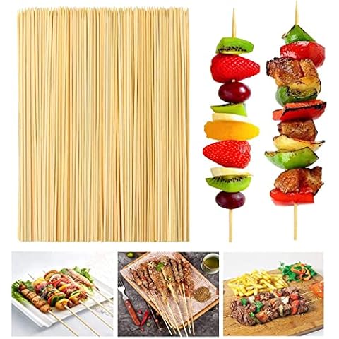 Wooden Skewers Pack of 200 - Durable Bamboo Sticks with - Ideal for BBQ, Kebab, Cake Topper, Chocolate Fountain and Fruits… Cover