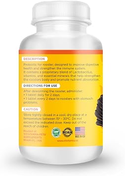 Probiotic for Roosters & Hens 120 Tablets | Digestive Support Supplement for Birds | with Lactobacillus, Vitamins & Minerals