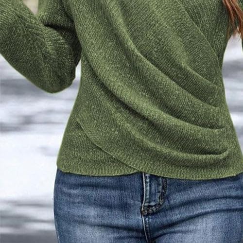 Womens 2026 V Neck Sweater Criss Cross Pullover Long Sleeve Knit Casual Fall Tops - Image 2