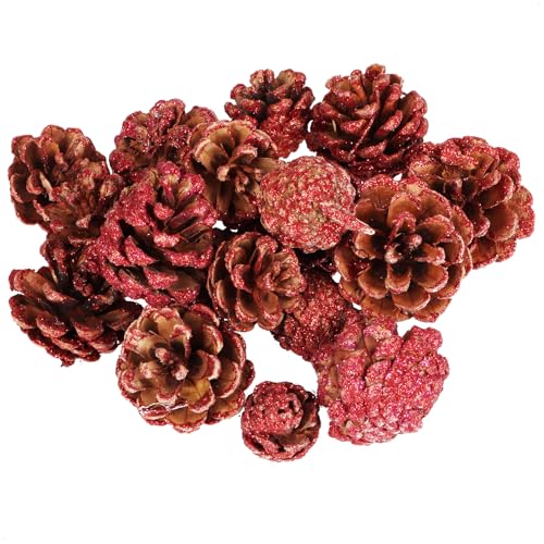 COM-FOUR® 18-teiliges Weihnachtsdekoration Zapfen Set - mit Rot...