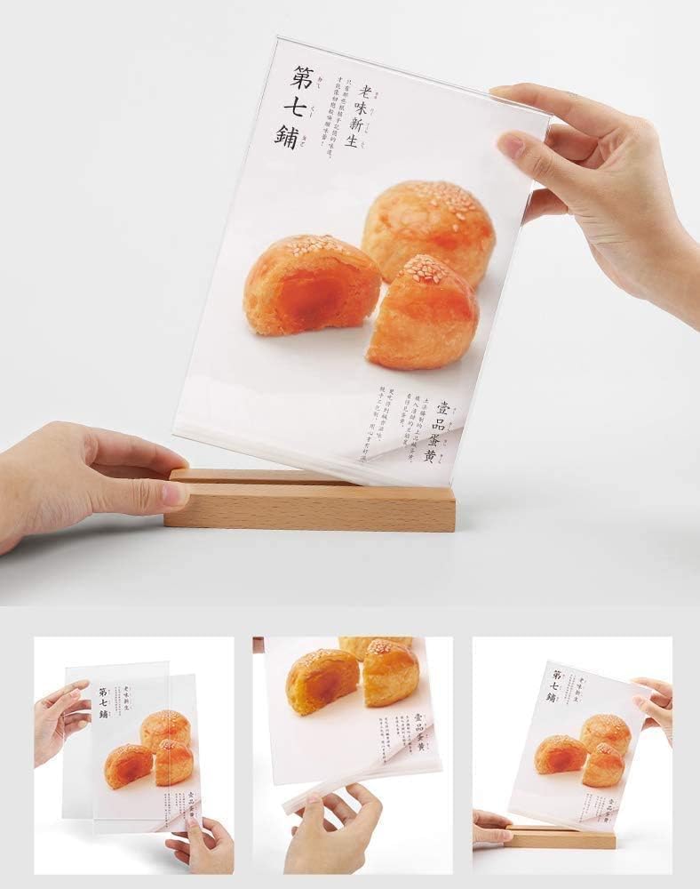 Acrylic Sign Holder A4/A5/A6 Menu Displays T/L Shape, Wood Base Table Top Sign Stand (T Shape A6 105×148mm/4.13×5.83 inches) - Image 4