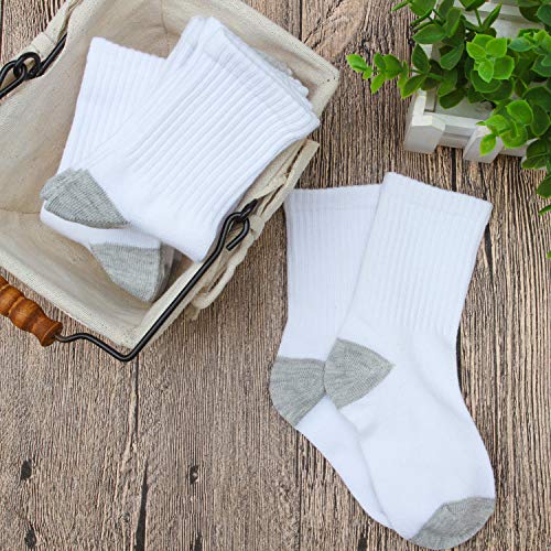 Cooraby 15 Pack Boys' Crew Socks Classics Ribbed Support Athletic Kids Socks (White & Gray, 6-8 Years) #TOP2