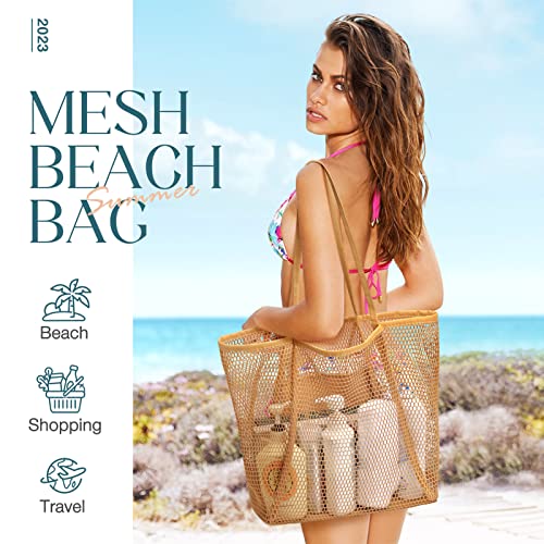 Hommtina Beach Bag Casual Tote Bag Large Mesh Beach Bag Beach Accessories Beach Purse Shoulder Bag For Beach Picnic Vacation2