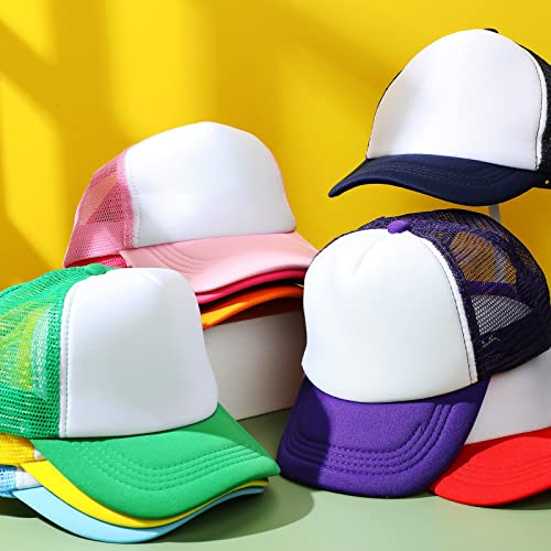 Image of Handepo 12 Pack Trucker Hat for Kids Summer Polyester Mesh Cap Adjustable Sublimation Blank Hats Baseball Caps for Outdoor
