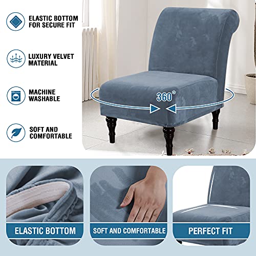 Velvet Accent Chair Covers High Stretch Armless Chair Covers For Living Room Luxury Thick Velvet Chair Slipcovers Modern Furniture Protector With Elastic Bottom, Machine Washable, Stone Blue #TOP3