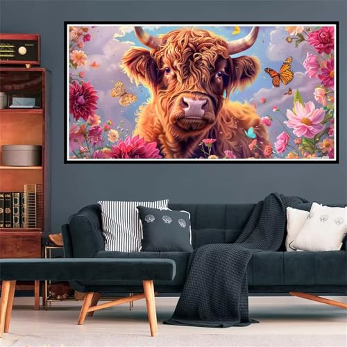 5D Diamond Painting Bestiame Dell'altopiano Diamond Painting Kit Completo Farfalla Diamond Painting Grandi Dimensioni 100x200cm, Diamantini Crystal Art Bambini Painting for Wall Decor, Regalo -1259
