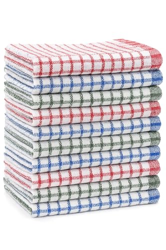 Pack of 10 Tea Towels 100% Cotton Highly Absorbent Kitchen Dish Towels Lint Free Quick Dry Long Lasting Catering Material Multi Colours Pack