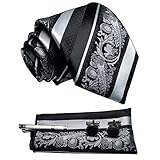 [JEMYGINS] メンズ ネクタイ 白 ストライプ ピン カフス ボタン チーフ ビジネス 就活 結婚式 入学式 卒業式 二次会 冠婚葬祭 パーティー 父の日 プレゼント ギフトボックス付き 3