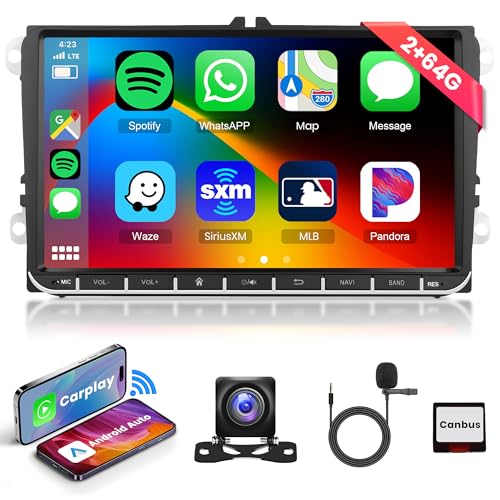 2G 64G CarPlay Android Car Radio For VW Passat Jetta Tiguan Golf MK5 MK6 T5 EOS Polo Android Auto, Rimoody 9 Inch Touch Screen Car Stereo GPS Navigation Bluetooth FM RDS EQ SWC Backup Camera