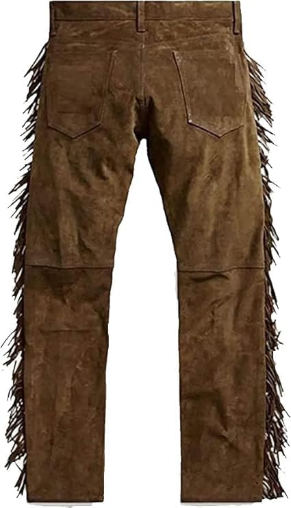Men's Leather Suede Pants, Buckskin with Fringes, Native American Mountain Man Style2