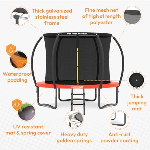 Image of JUMPZYLLA Trampoline Outdoor 8FT 10FT 12FT 14FT 15FT 16FT with Enclosure and Ladder, ASTM Approved Recreational Trampoline for Kids and Adults, Anti-Rust Coated Frame