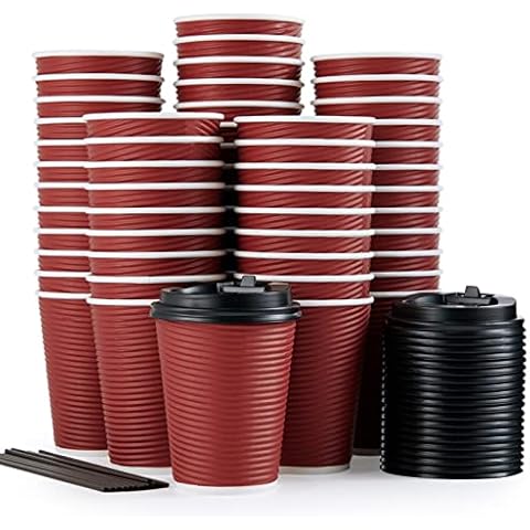 80 Pack 12oz Disposable Coffee Cups, Hot Beverage Cups, Hot Paper Coffee Cups For Cold/Hot Drinks, Three Layer Insulated Coffee Cups With Lid And Straws, Paper Cups For Parties, Picnic, And Travel Cover