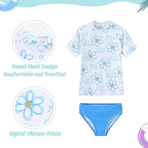 Girls 3 Piece Rash Guard Swimsuits Set for Girls Short Sleeve Bathing Suits Hawaiian Beach Tankini Swim Set3