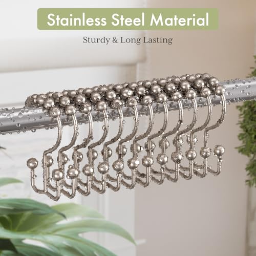 Image of Amazer Shower Curtain Hooks Rings, Stainless Steel Shower Curtain Rings, 12Pcs Double Glide Shower Hooks for Bathroom Shower Curtain Rods Dual Rust-Resistant Shower Rings, Matte Nickel