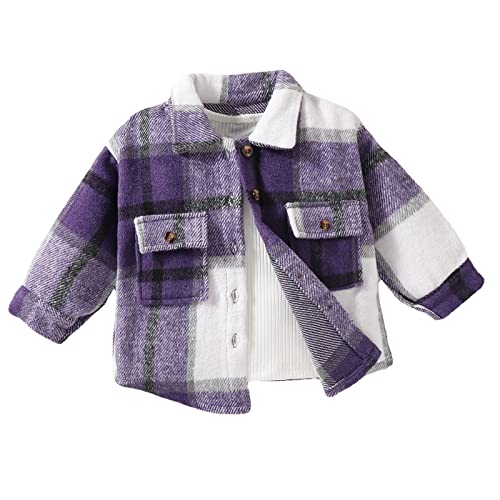 Toddler Baby Boy Girl Fall Winter Clothes Plaid Flannel Shacket Long Sleeve Button Jacket Casual Outwear Coat