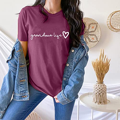 Grandma Shirt Women Casual Grandma Life Heart Printed T-Shirt Funny Tee Shirt for Grandma4