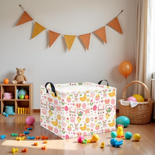 Image of Rectangular Easter Basket Easter Basket for Kids Baby Storage Basket Cute Toy Storage Bin Organizer Shelf Book Basket Easter Room Decor(Pink Easter Egg)