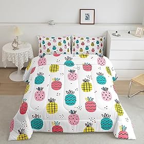 Colorful Pineapple Print Comforter Set Queen Size Cartoon Tropical Fruits Bedding Set 3Pcs Boho Dots Quilt Set for Kids Girls Boys Women Bedroom Decor Fashion Summer Duvet Insert,2 Pillowcases 51osjfIGTyL. SS280