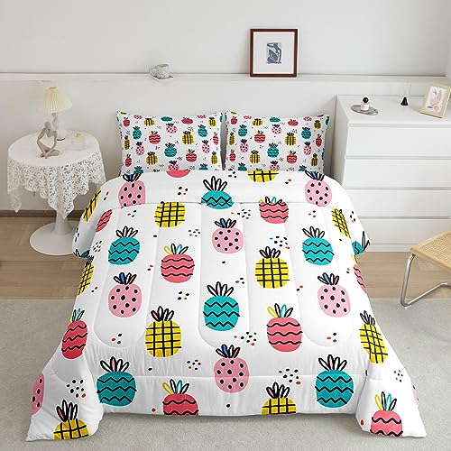 Colorful-Pineapple-Print-Comforter-Set-Queen-Size-Cartoon-Tropical-Fruits-Bedding-Set-3Pcs-Boho-Dots-Quilt-Set-for-Kids-Girls-Boys-Women-Bedroom-Decor-Fashion-Summer-Duvet-Insert2-Pillowcases 51osjfIGTyL