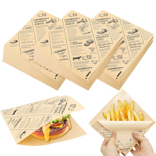 Forbabe 150 Stück Burger Papier Dickes, 18x18cm Burger Tüten Deli Papierblätter, Sandwich Papier, Wasserdicht und Öl Burgerpapier, Dönertüten Pommes für Korb, für Sandwich Pommes Frites