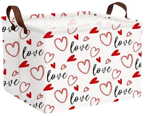 Image of Valentines Day Basket Large Foldable Heart Shaped Storage Box for Gifts Kids Empty Storage Bins Rectangular Toy Organizer Decor (Love Red Hollow Solid Heart)