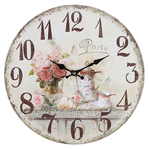 Lily's Home Vintage French Kitchen Wall Clock, Crafted with a Beautiful Distressed Design and French Tea Time Illustration (13 Inches)