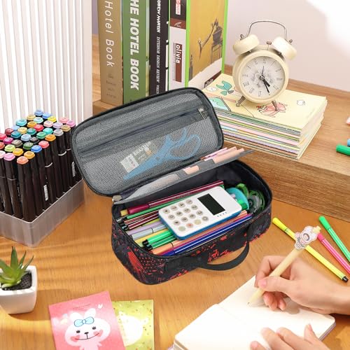 Image of XQXA Large Capacity Pencil Case Multi-Slot Pencil Pouch Durable Pencil Box Portable Makeup Bag with Handle for Office